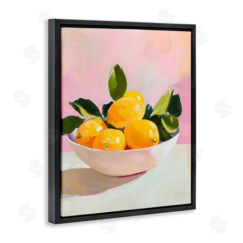 The Prints Vibe Bowl of Lemons in Sunlight Black Floating Frame Stretched Canvas Wall Art Print