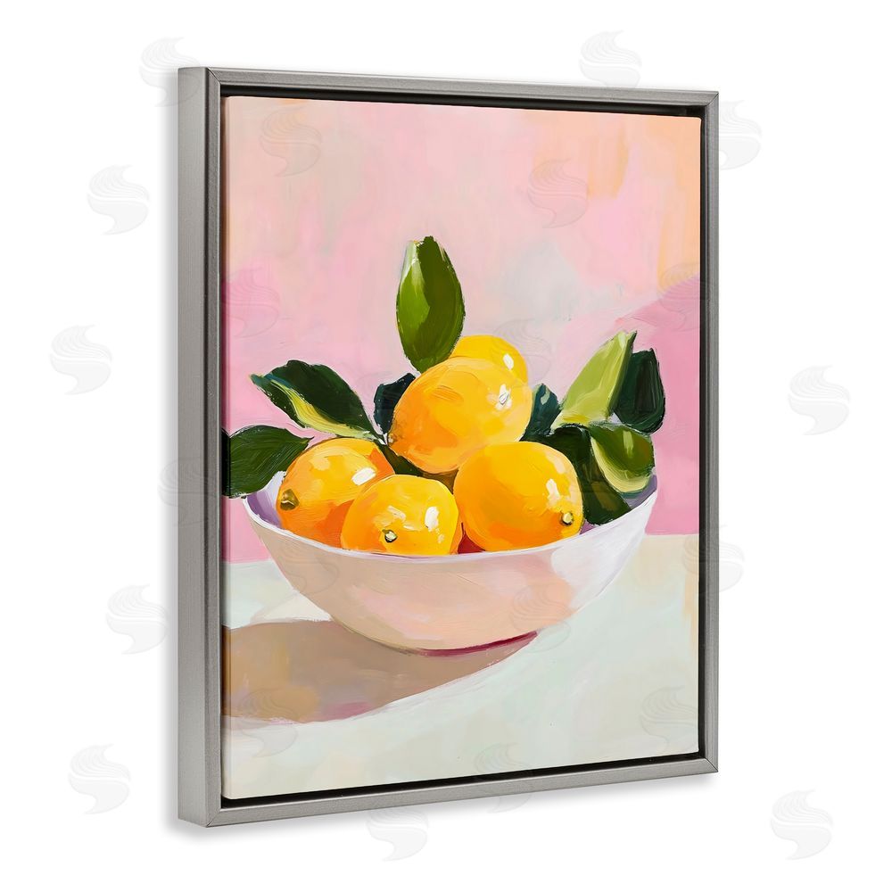 The Prints Vibe Bowl of Lemons in Sunlight Gray Floating Frame Stretched Canvas Wall Art Print