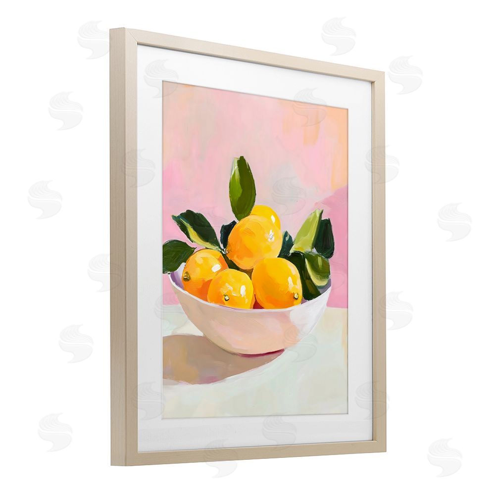 The Prints Vibe Bowl of Lemons in Sunlight Brown Framed Print Under Glass with Matting Wall Art