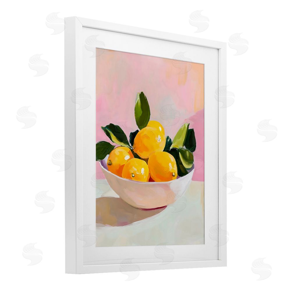 The Prints Vibe Bowl of Lemons in Sunlight White Framed Print Under Glass with Matting Wall Art
