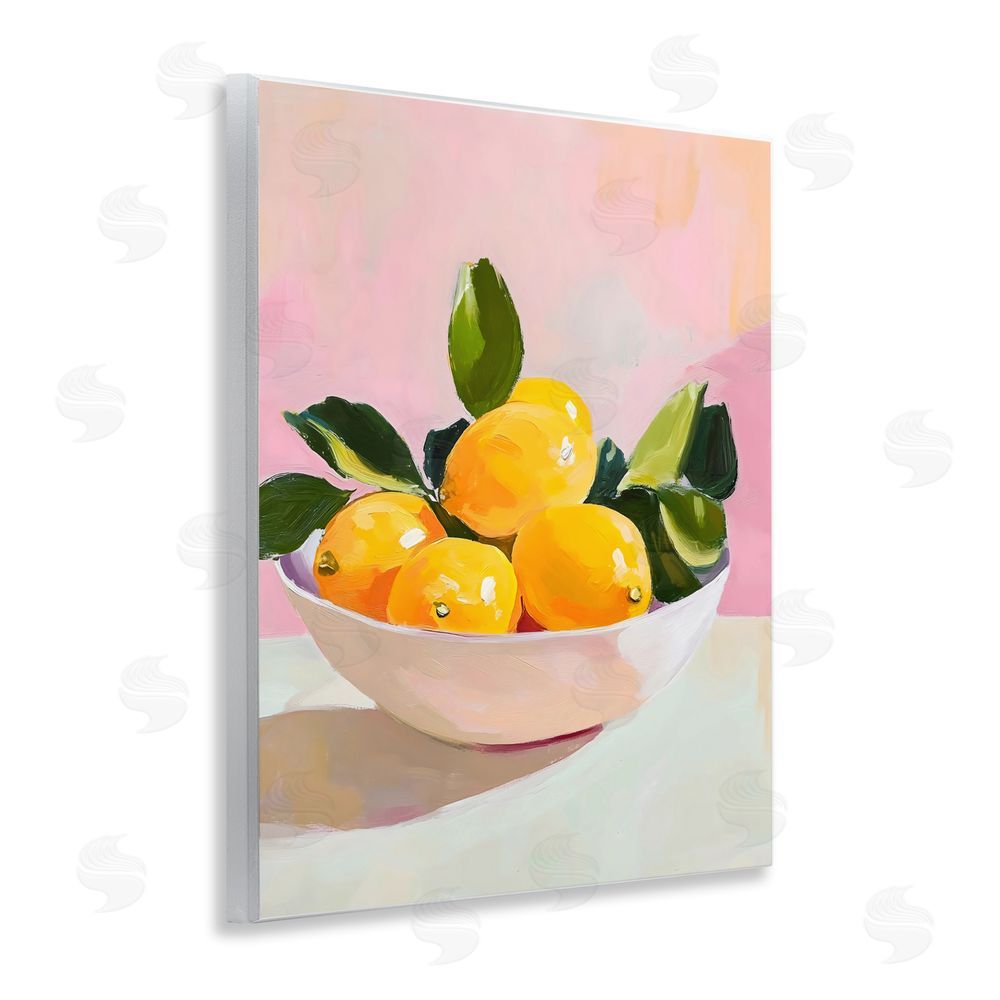 The Prints Vibe Bowl of Lemons in Sunlight Wall Plaque Art Print with White Foil Wrap