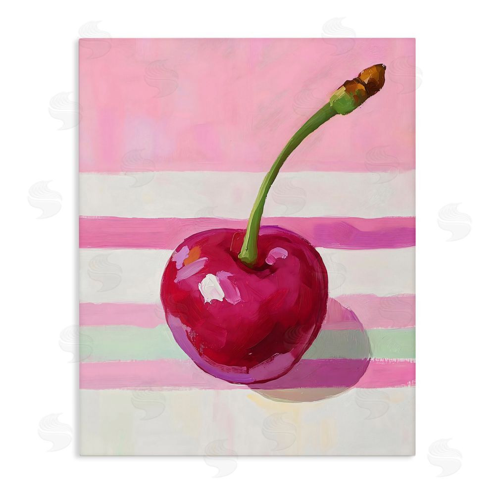 The Prints Vibe Cherry on Pink Stripes Stretched Canvas Wall Art