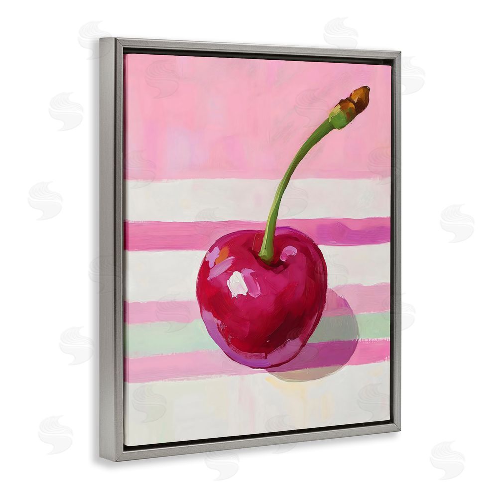 The Prints Vibe Cherry on Pink Stripes Gray Floating Frame Canvas Wall Art Print