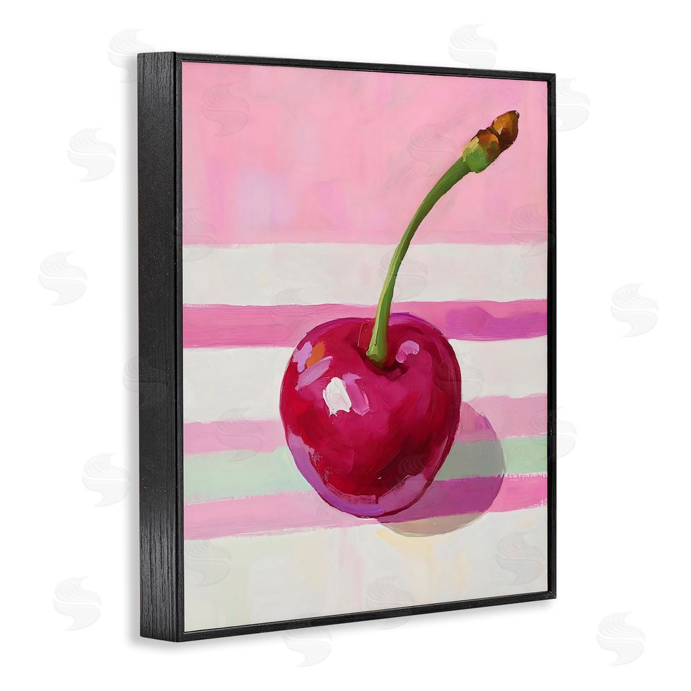 The Prints Vibe Cherry on Pink Stripes Black Framed Giclee Wall Art Print