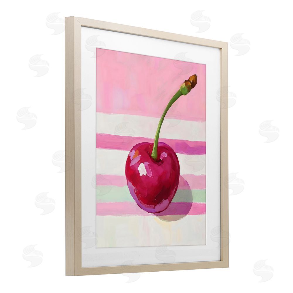 The Prints Vibe Cherry on Pink Stripes Brown Framed Print Under Glass Wall Art