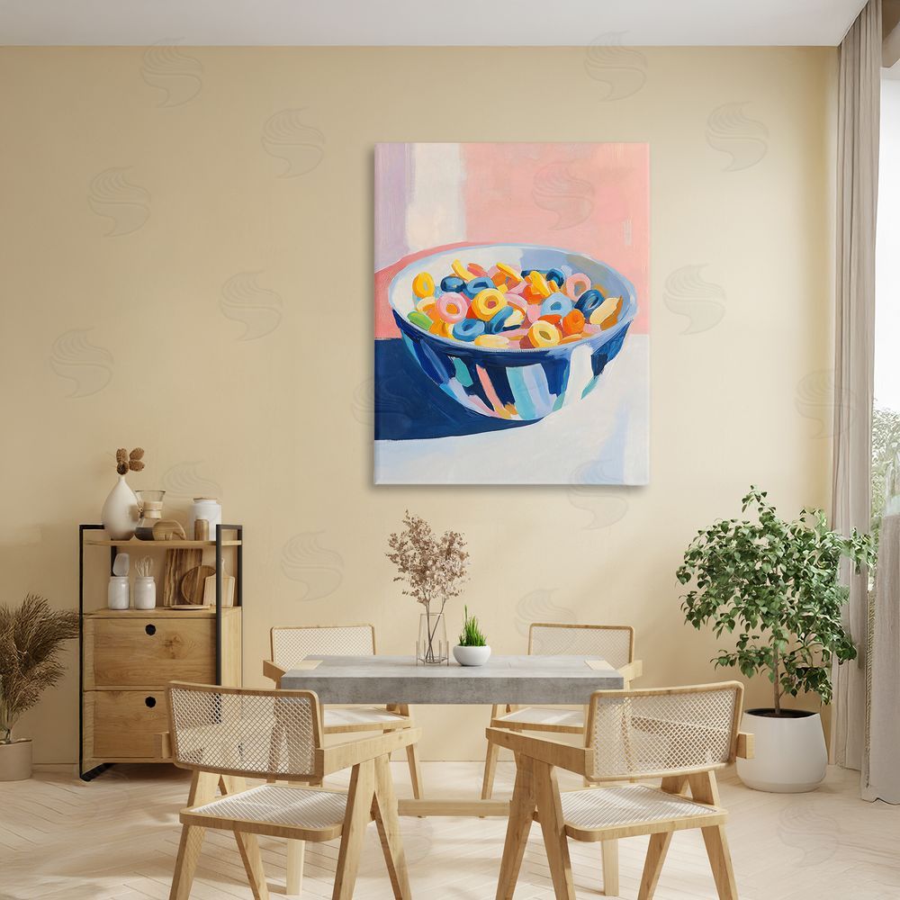 The Prints Vibe Colorful Cereal Bowl Stretched Canvas Wall Art in Room