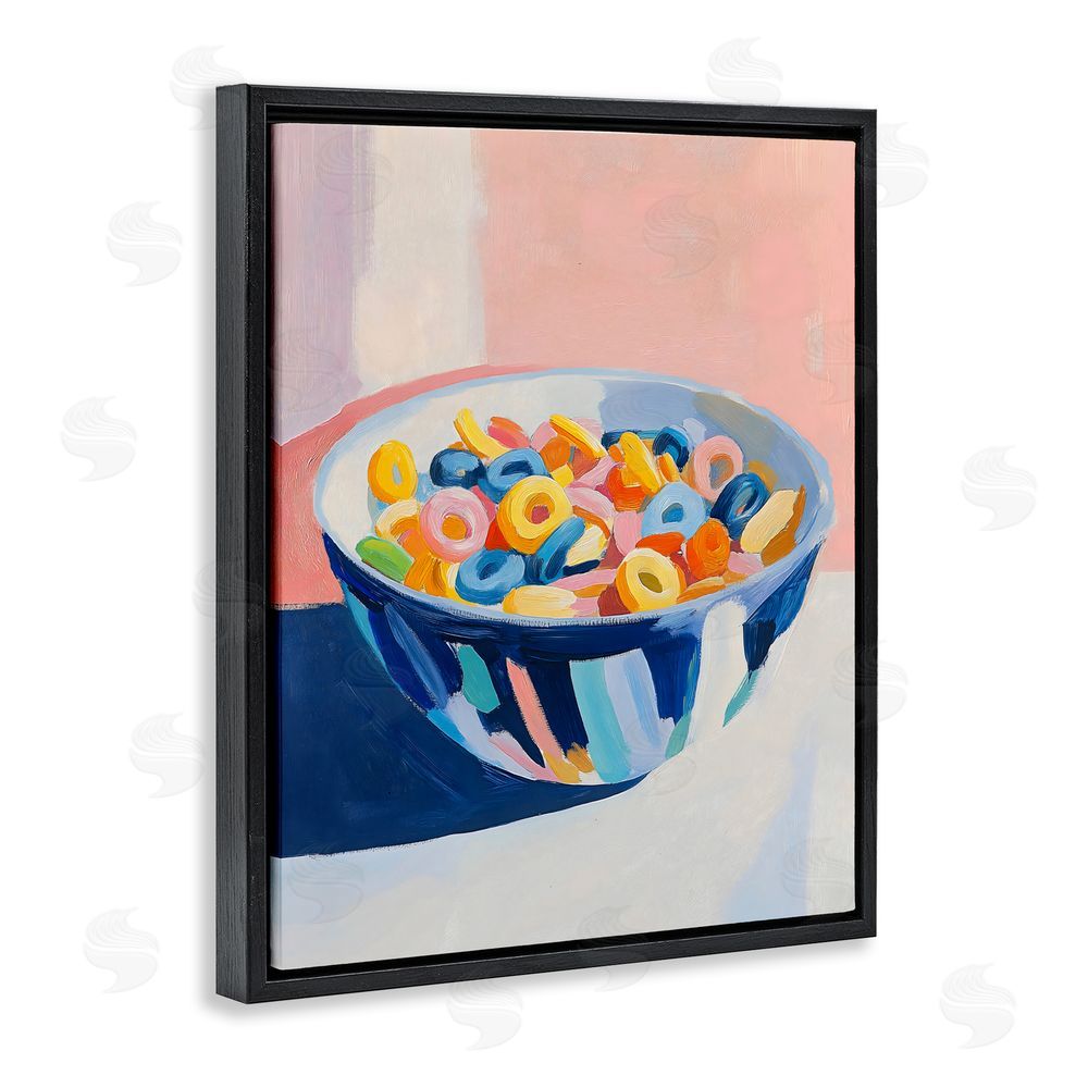 The Prints Vibe Colorful Cereal Bowl Black Floating Frame Canvas Wall Art Print