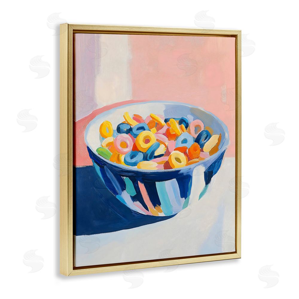 The Prints Vibe Colorful Cereal Bowl Gold Floating Frame Canvas Wall Art Print
