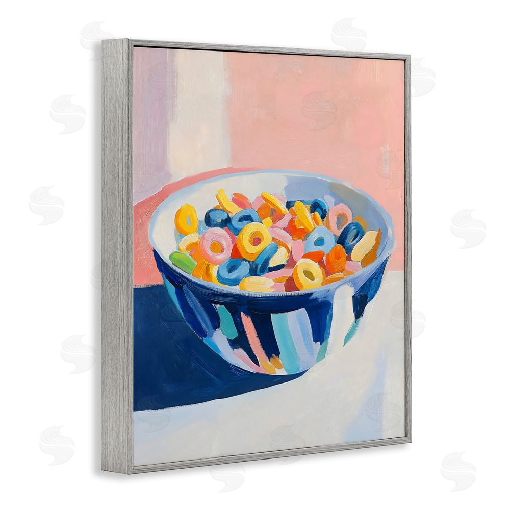 The Prints Vibe Colorful Cereal Bowl Gray Framed Giclee Wall Art Print