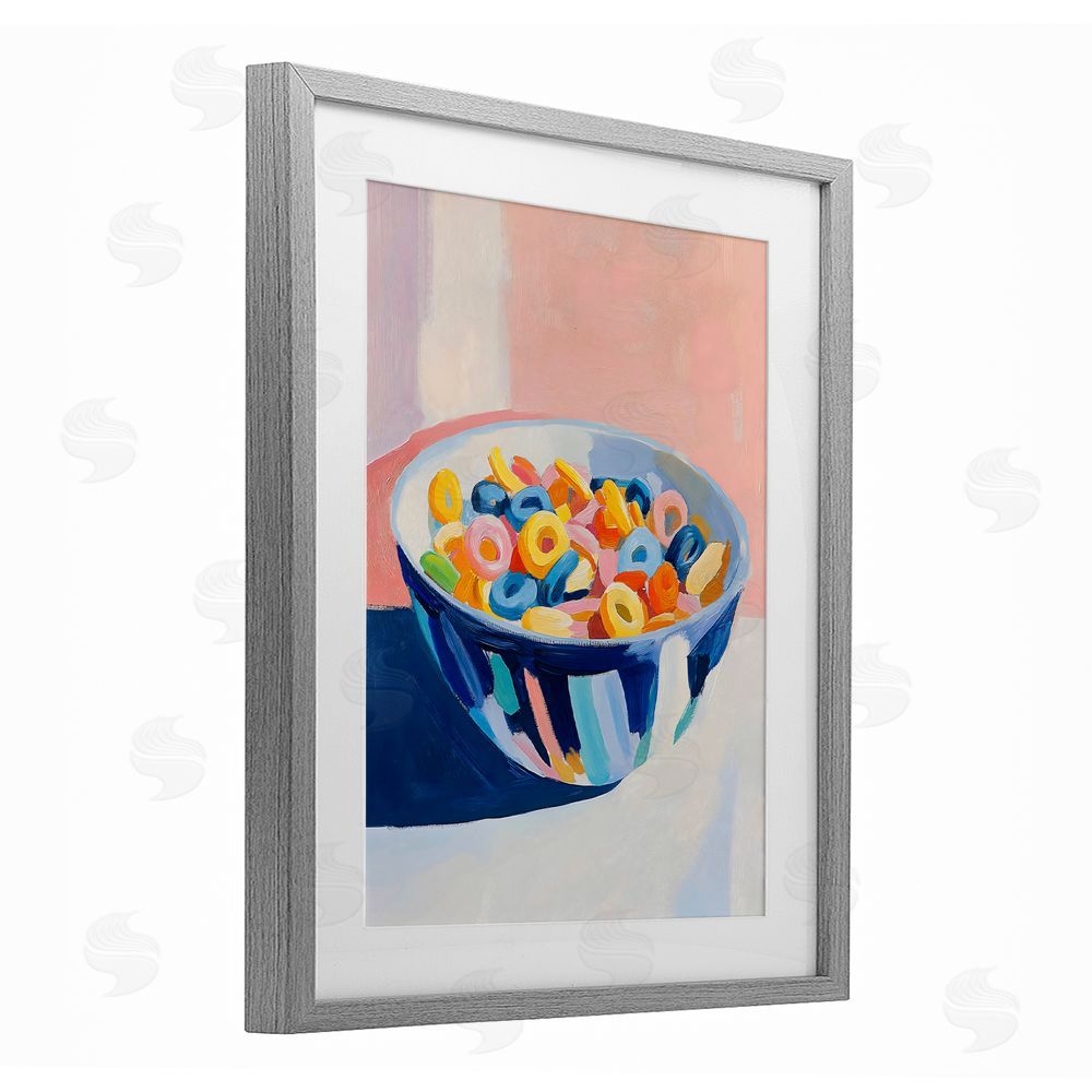The Prints Vibe Colorful Cereal Bowl Gray Framed Print Under Glass Wall Art