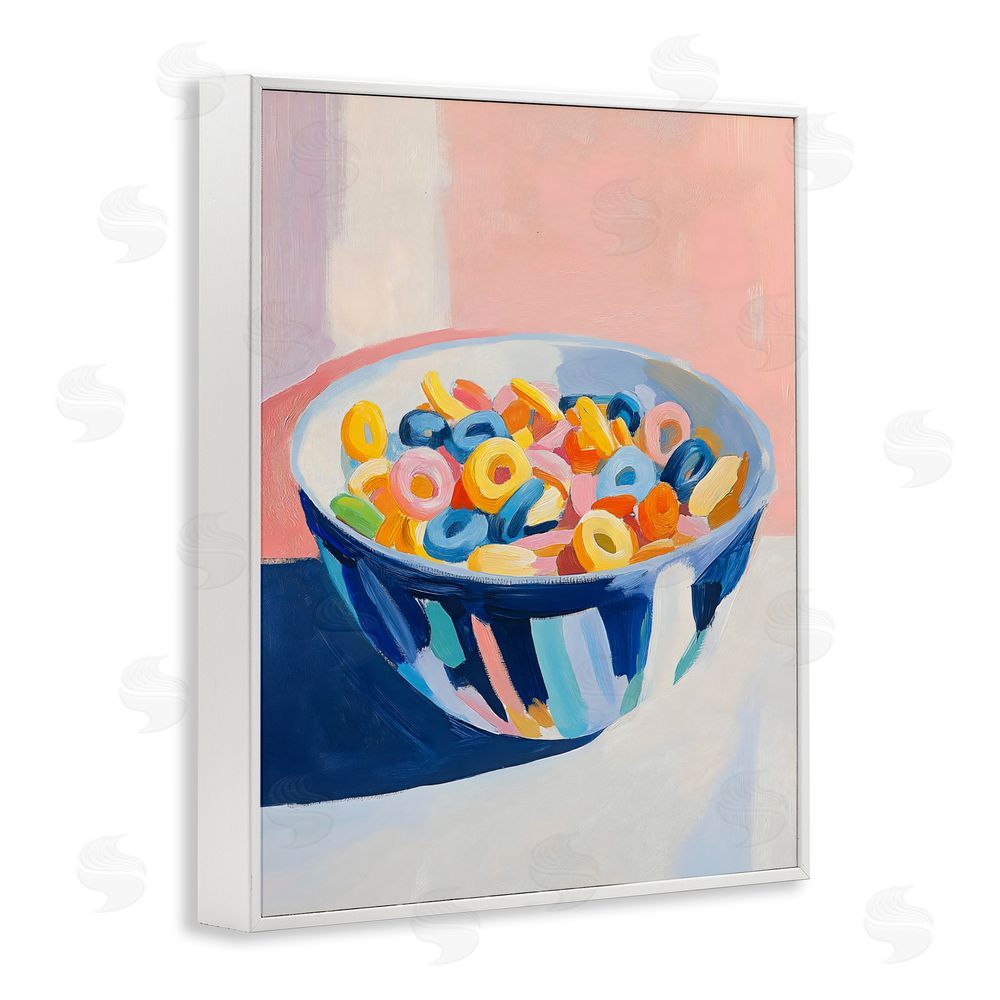The Prints Vibe Colorful Cereal Bowl White Framed Giclee Wall Art Print