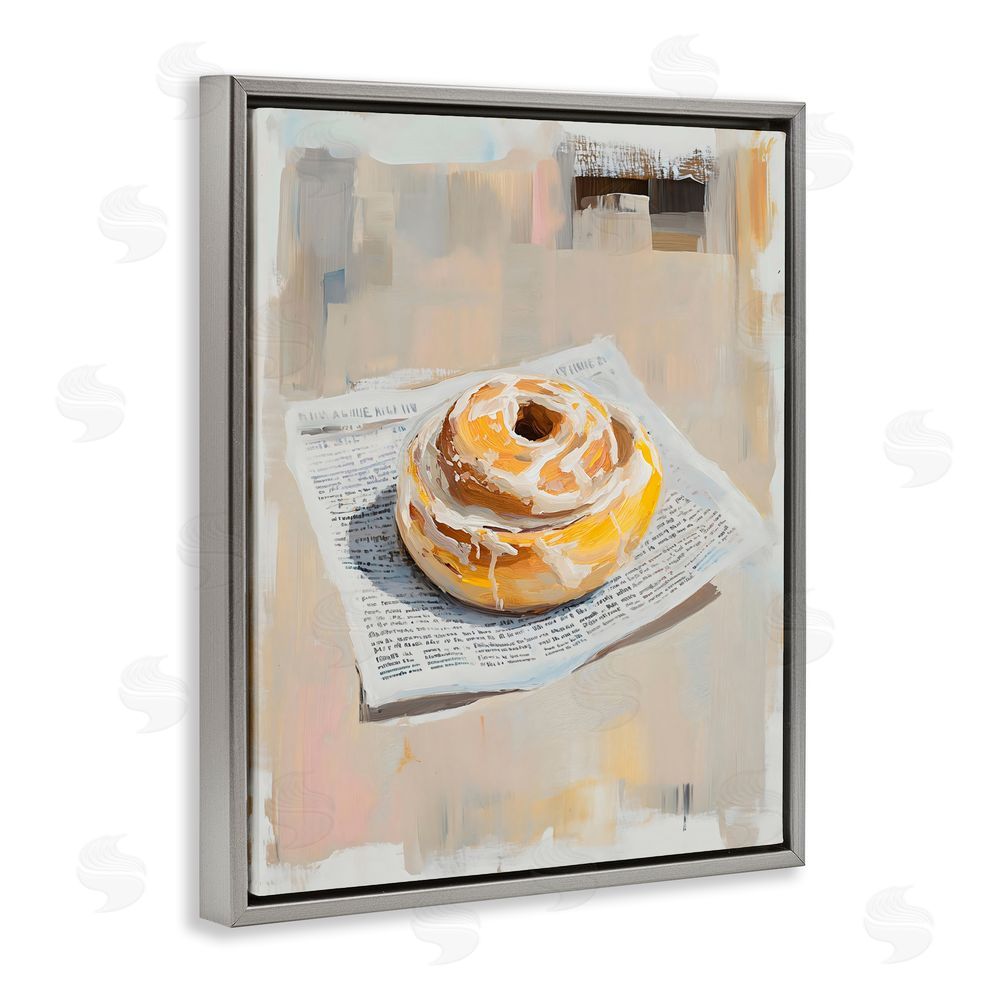 The Prints Vibe Cinnamon Roll & Morning Paper Gray Floating Frame Canvas Wall Art Print