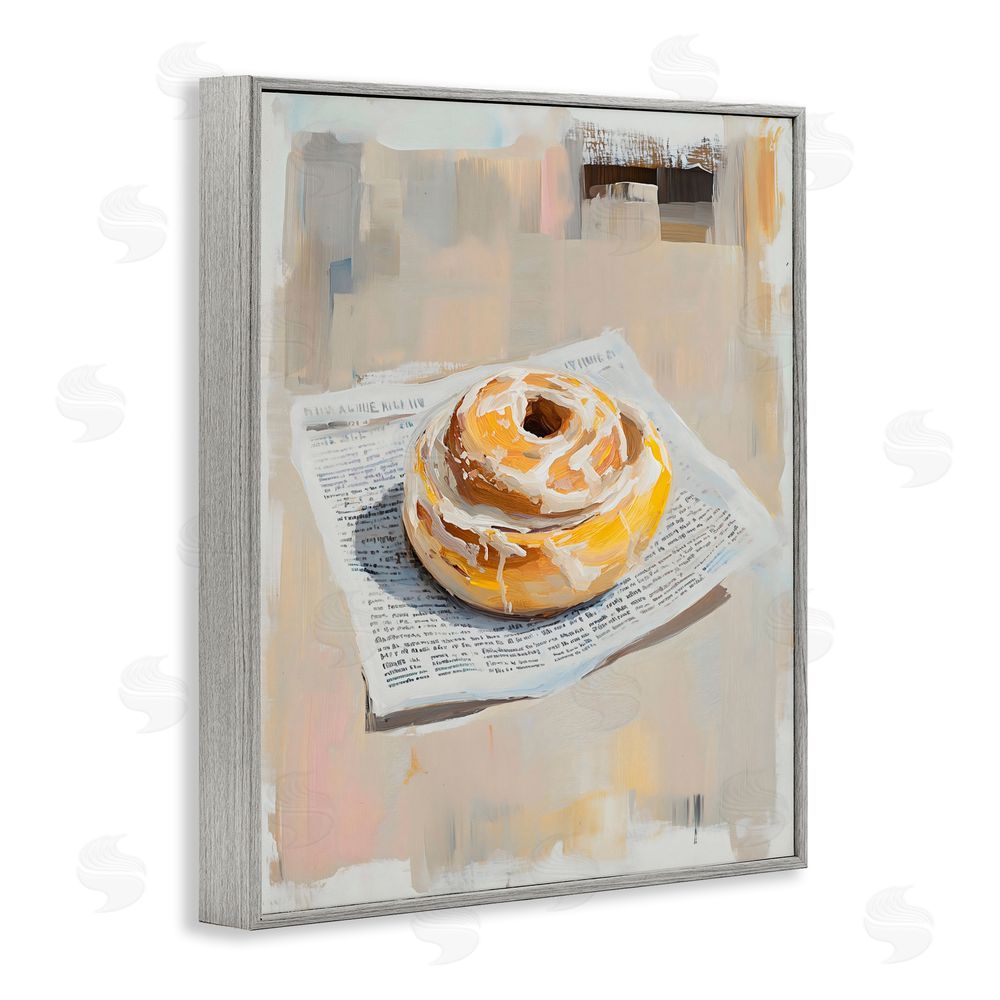 The Prints Vibe Cinnamon Roll & Morning Paper Gray Framed Giclee Wall Art Print