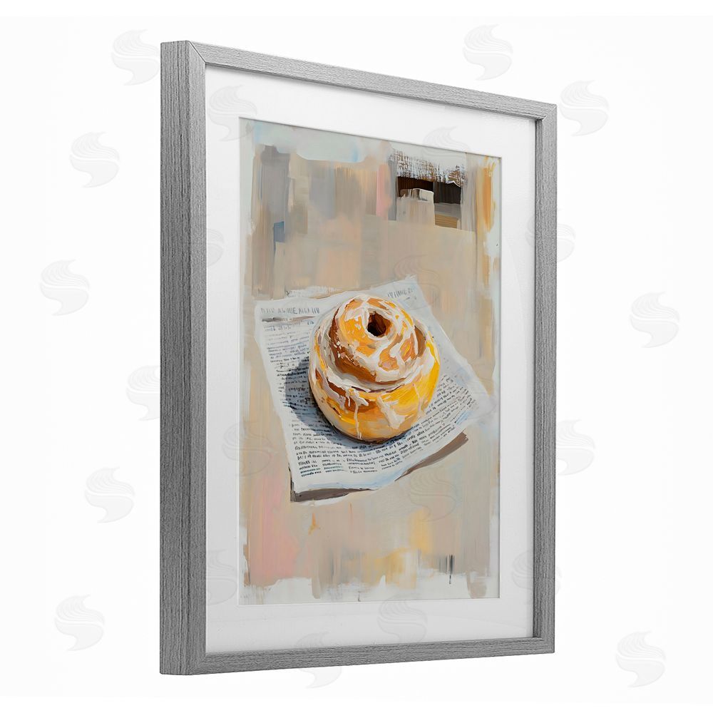 The Prints Vibe Cinnamon Roll & Morning Paper Gray Framed Print Under Glass Wall Art