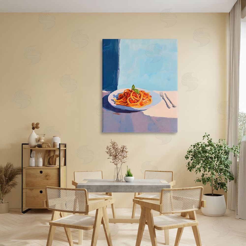 The Prints Vibe Italian Spaghetti on Plate Stretched Canvas Wall Art in Room