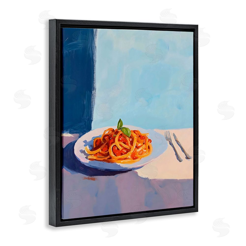The Prints Vibe Italian Spaghetti on Plate Black Floating Framed Canvas Wall Art