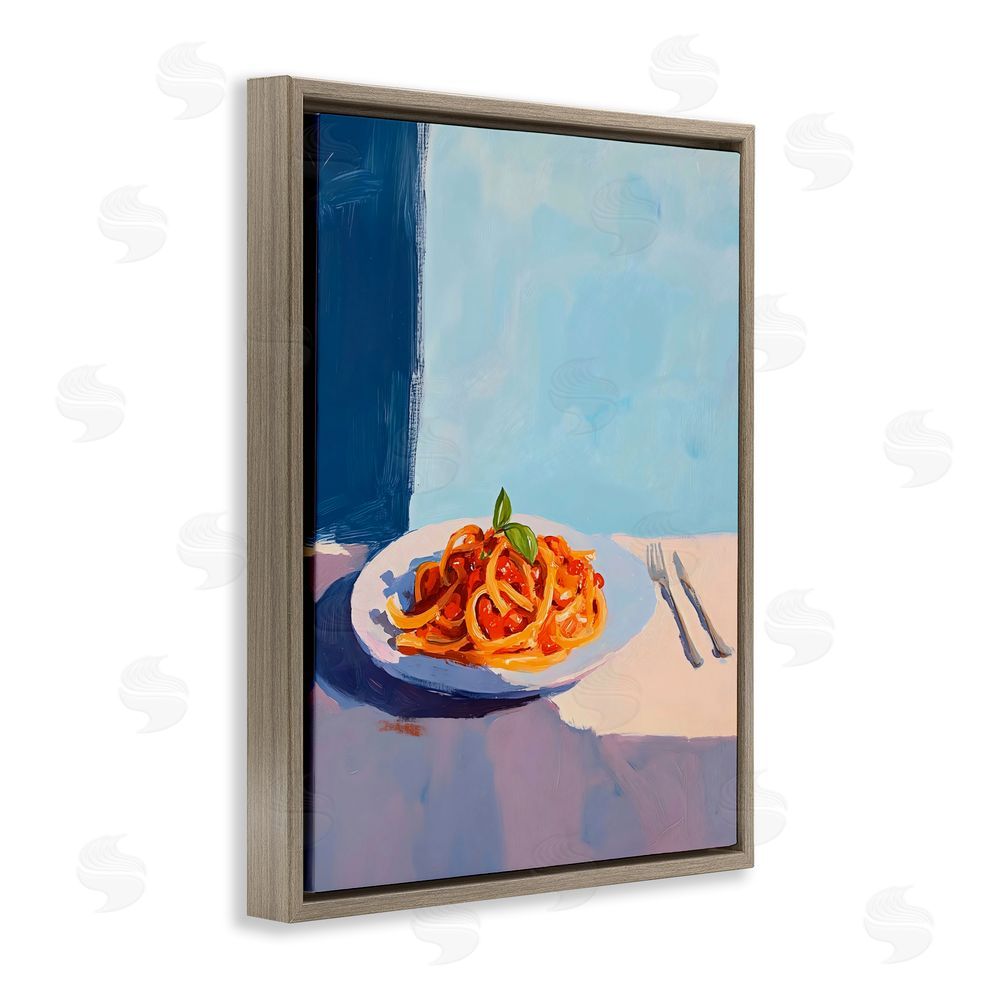 The Prints Vibe Italian Spaghetti on Plate Brown Floating Framed Canvas Wall Art