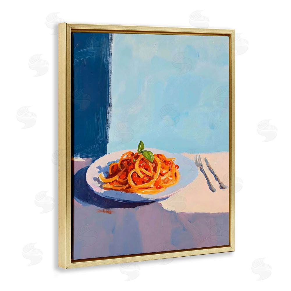 The Prints Vibe Italian Spaghetti on Plate Gold Floating Framed Canvas Wall Art
