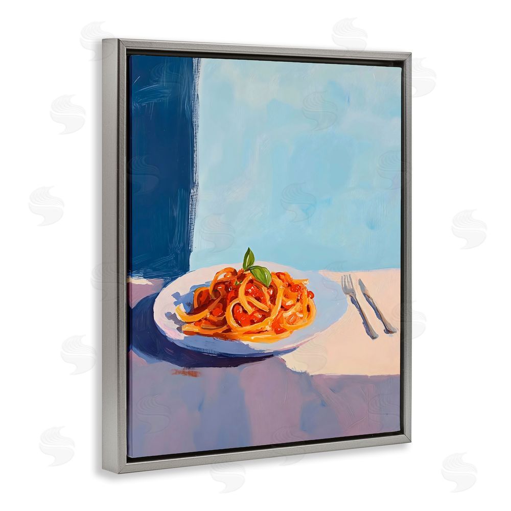 The Prints Vibe Italian Spaghetti on Plate Gray Floating Framed Canvas Wall Art