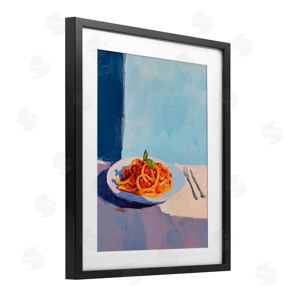 The Prints Vibe Italian Spaghetti on Plate Black Framed Print Under Glass Wall Art