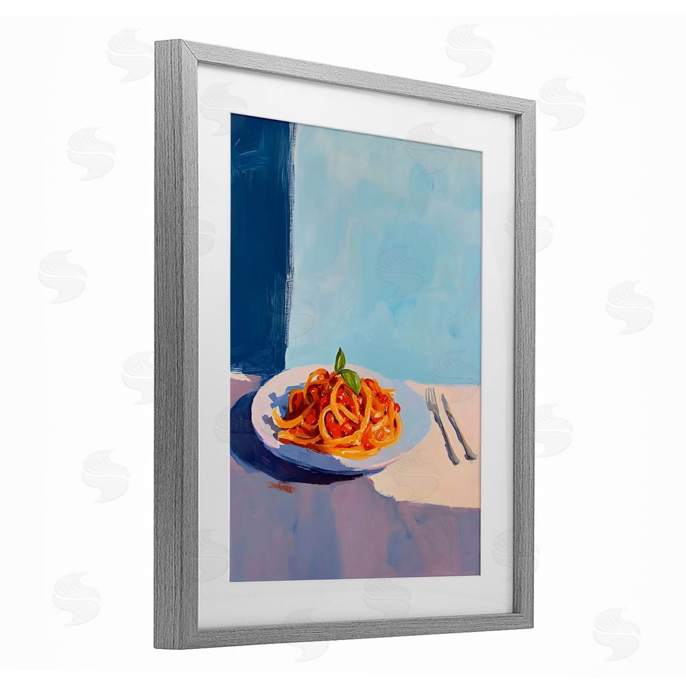 The Prints Vibe Italian Spaghetti on Plate Gray Framed Print Under Glass Wall Art