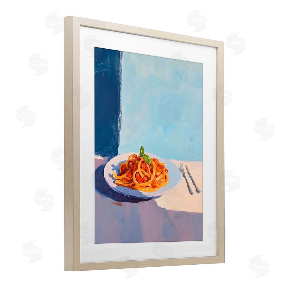 The Prints Vibe Italian Spaghetti on Plate Brown Framed Print Under Glass Wall Art