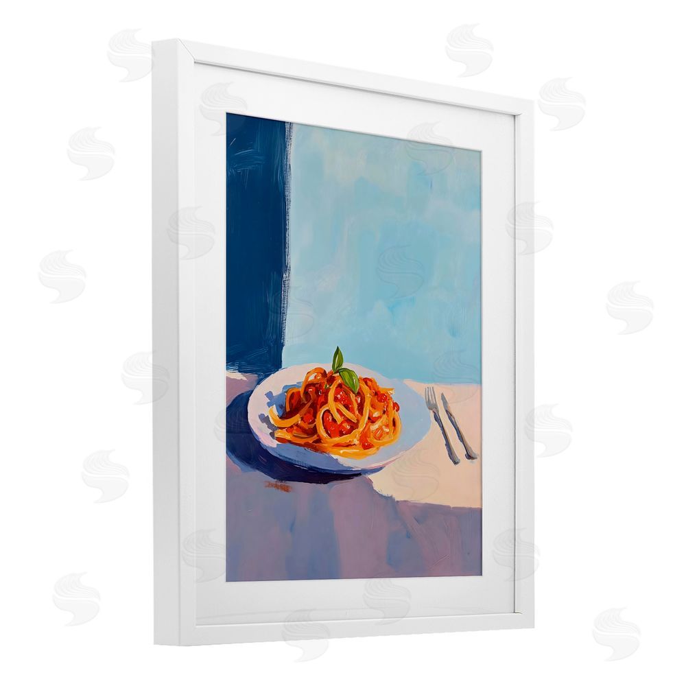 The Prints Vibe Italian Spaghetti on Plate White Framed Print Under Glass Wall Art