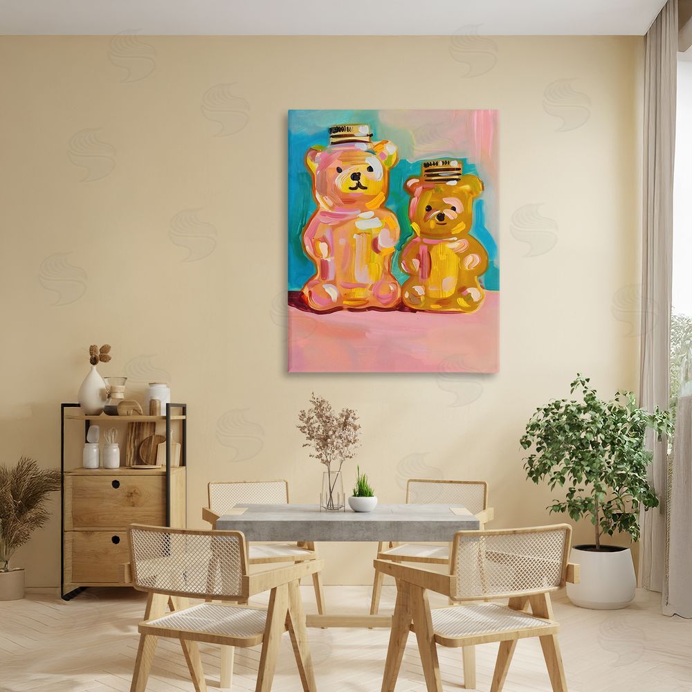 The Prints Vibe Joyful Honey Bears Duo Stretched Canvas Wall Art in Room