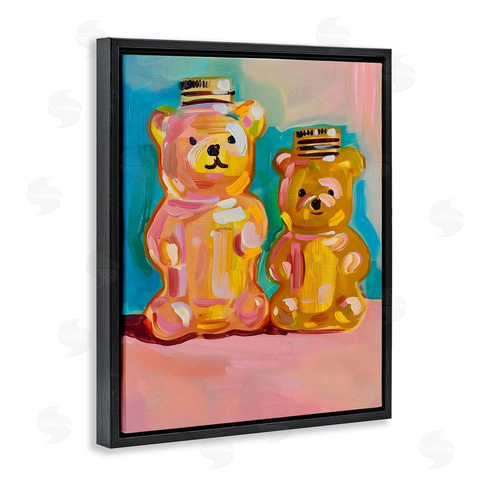 The Prints Vibe Joyful Honey Bears Duo Black Floating Framed Canvas Wall Art