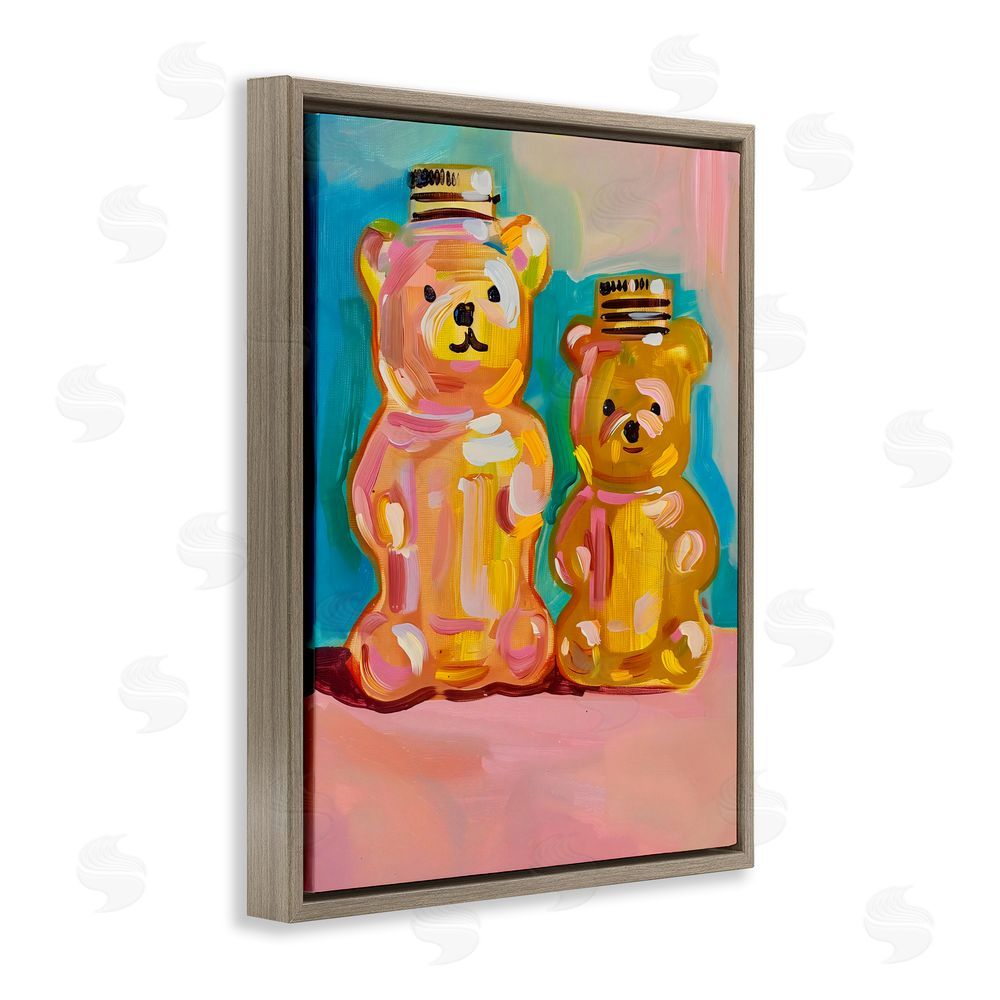 The Prints Vibe Joyful Honey Bears Duo Brown Floating Framed Canvas Wall Art