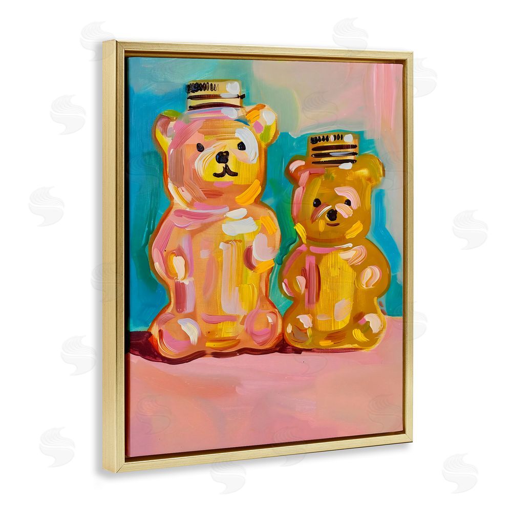The Prints Vibe Joyful Honey Bears Duo Gold Floating Framed Canvas Wall Art