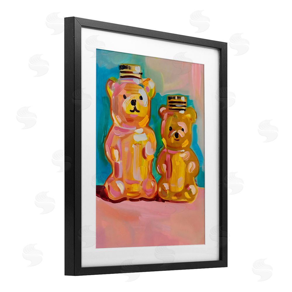The Prints Vibe Joyful Honey Bears Duo Black Framed Print Under Glass Wall Art
