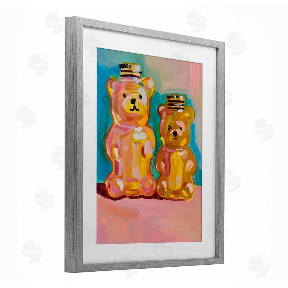 The Prints Vibe Joyful Honey Bears Duo Gray Framed Print Under Glass Wall Art