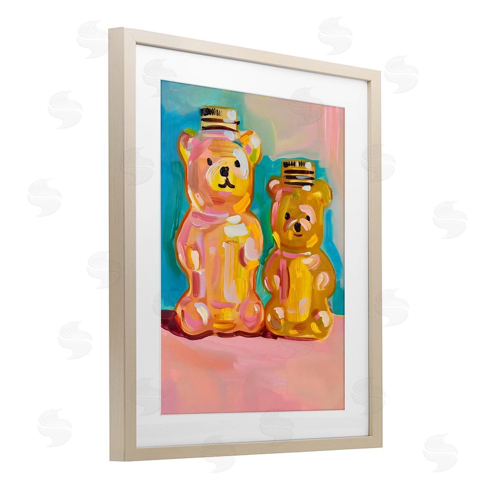 The Prints Vibe Joyful Honey Bears Duo Brown Framed Print Under Glass Wall Art