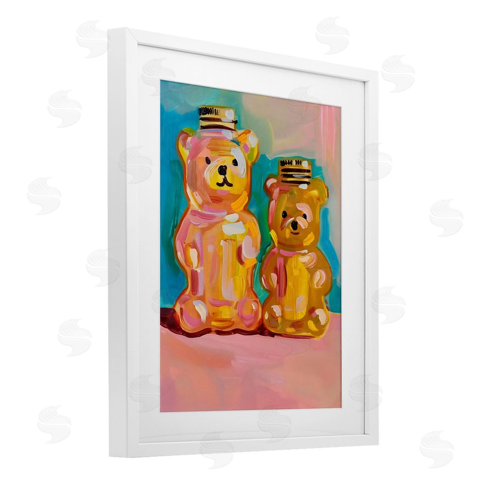 The Prints Vibe Joyful Honey Bears Duo White Framed Print Under Glass Wall Art