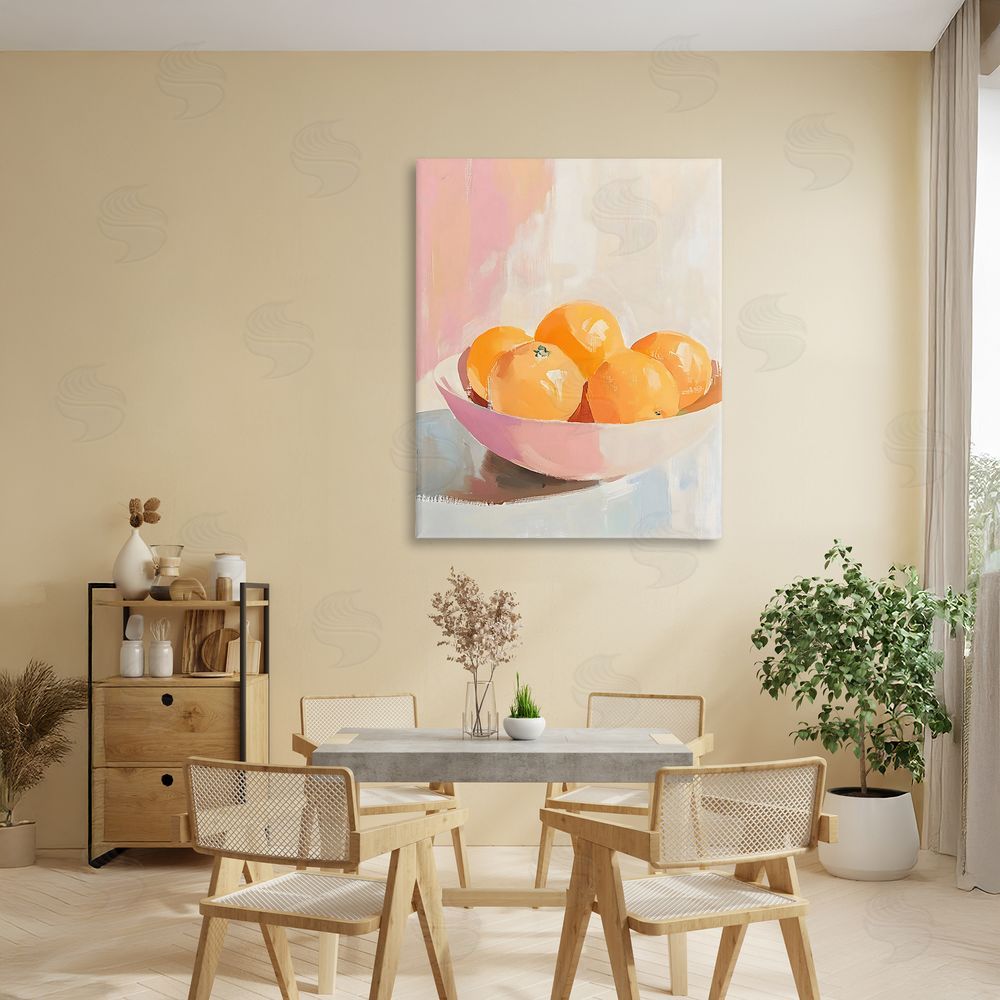 The Prints Vibe Pastel Bowl of Oranges Stretched Canvas Wall Art in Room