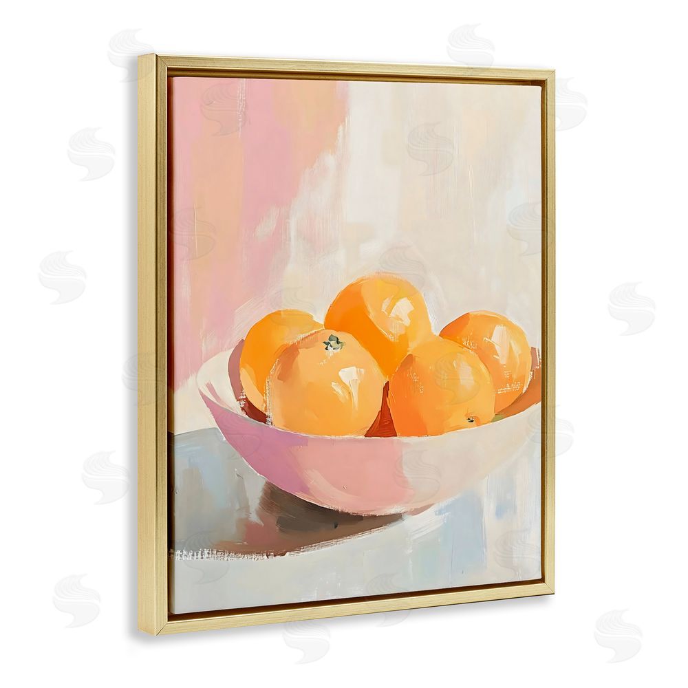 The Prints Vibe Pastel Bowl of Oranges Gold Floating Framed Canvas Wall Art