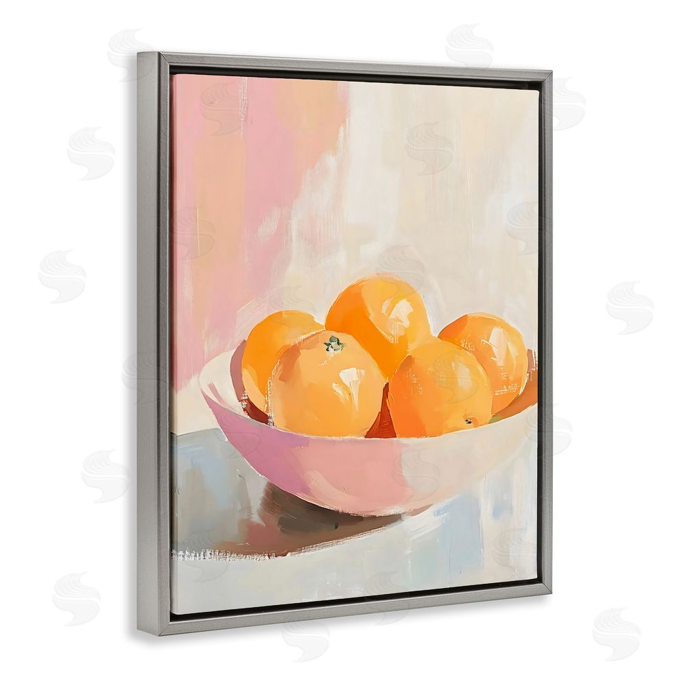 The Prints Vibe Pastel Bowl of Oranges Gray Floating Framed Canvas Wall Art