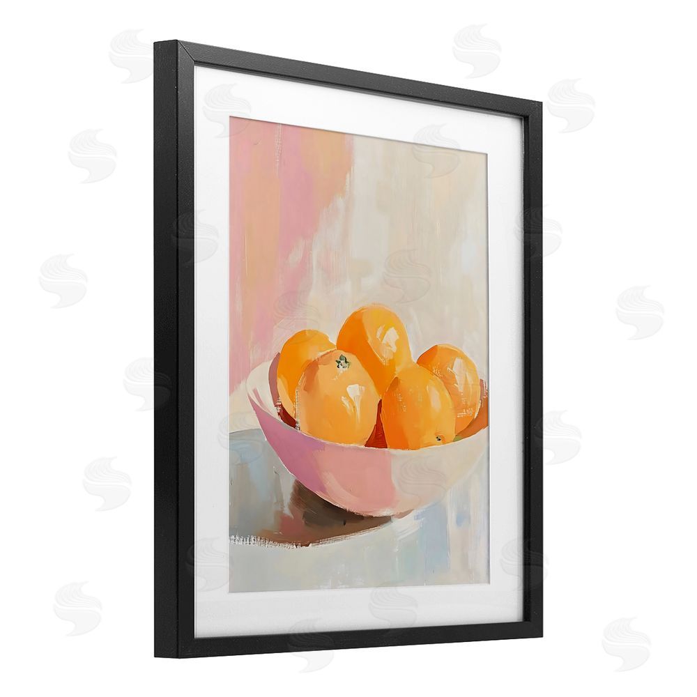 The Prints Vibe Pastel Bowl of Oranges Black Framed Print Under Glass Wall Art