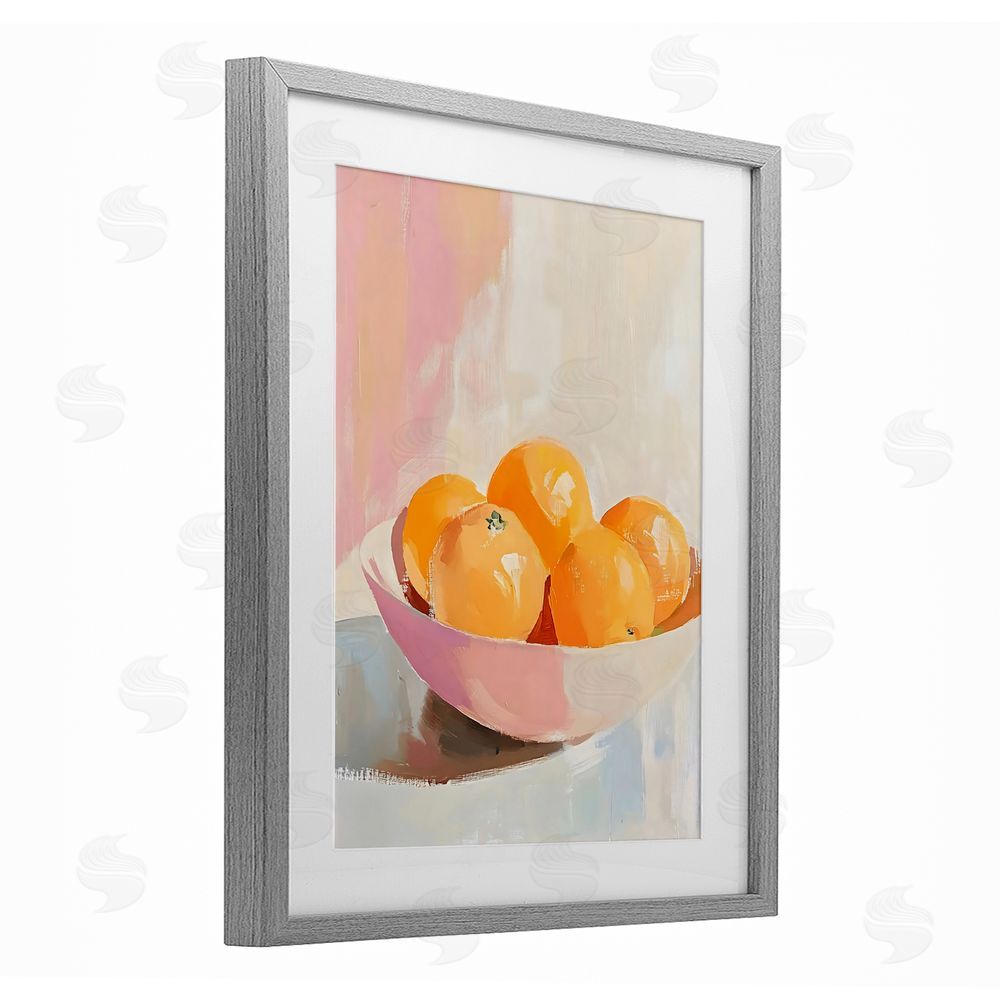 The Prints Vibe Pastel Bowl of Oranges Gray Framed Print Under Glass Wall Art