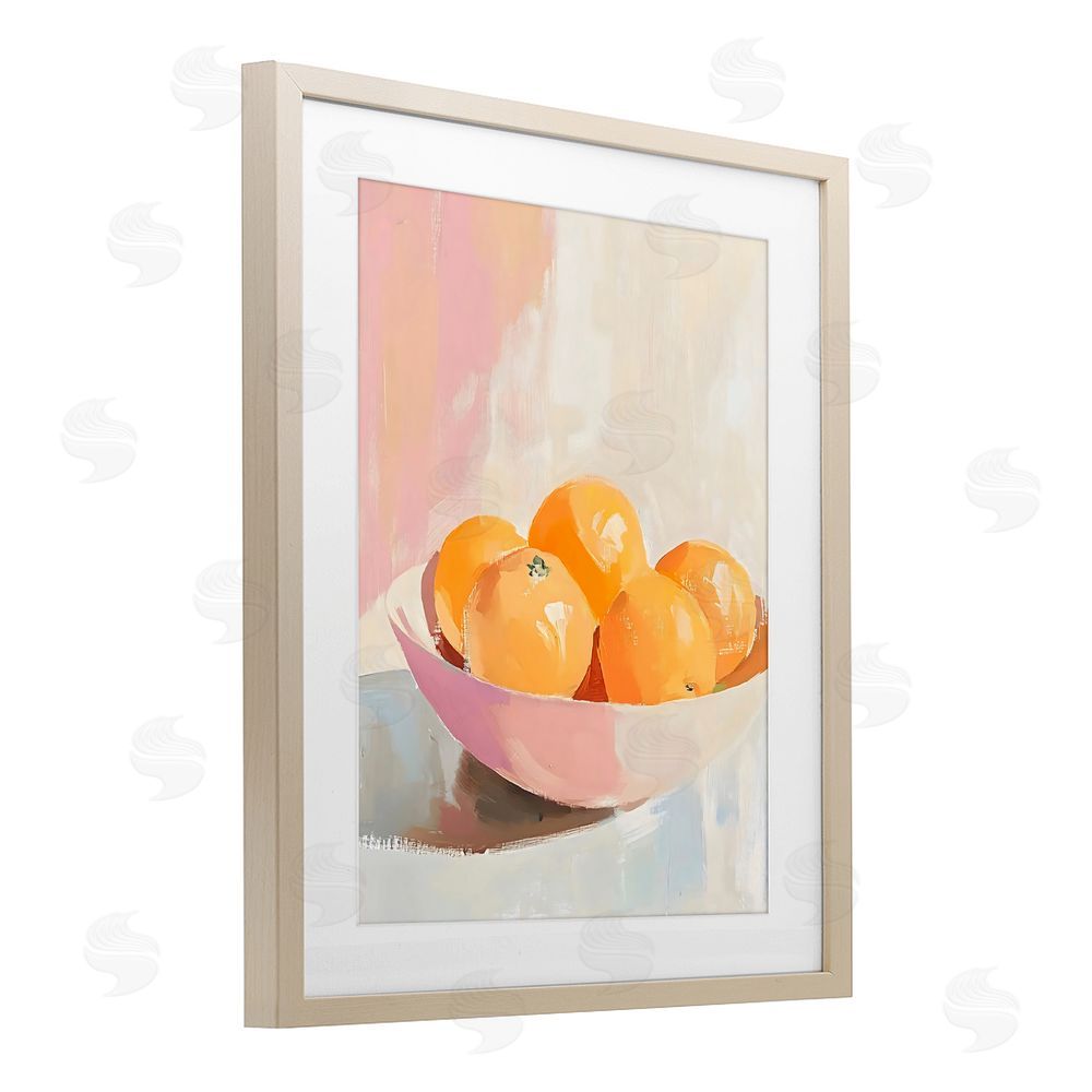 The Prints Vibe Pastel Bowl of Oranges Brown Framed Print Under Glass Wall Art