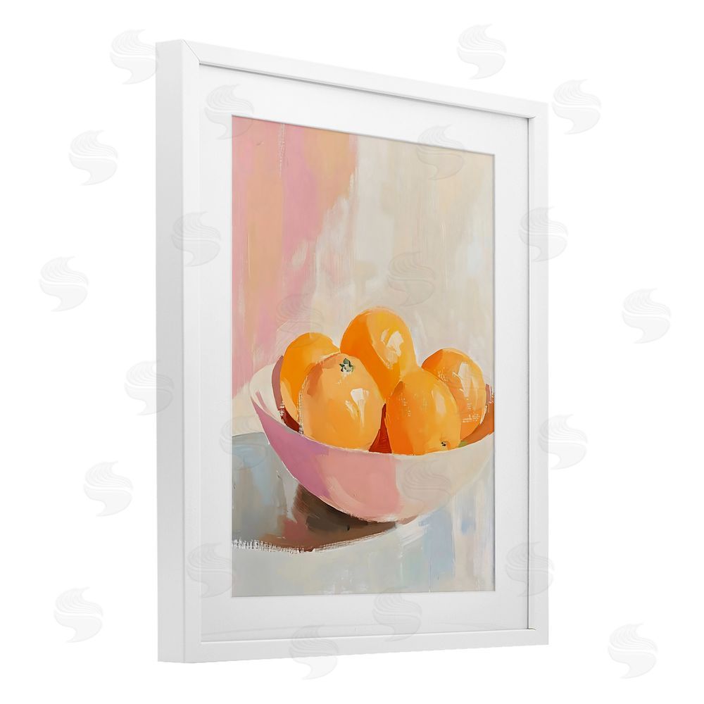 The Prints Vibe Pastel Bowl of Oranges White Framed Print Under Glass Wall Art