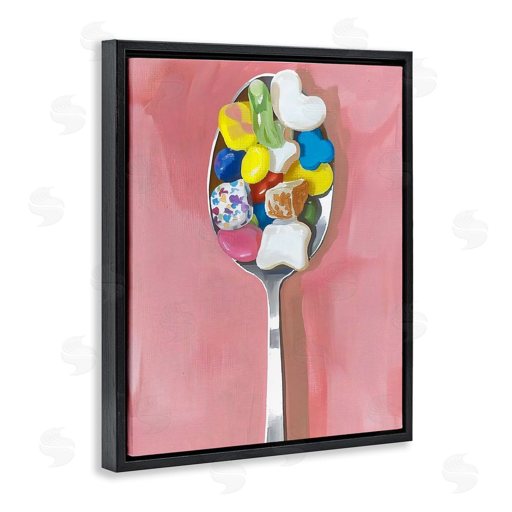 The Prints Vibe Nostalgic Fun Breakfast Spoon Black Floating Framed Canvas Wall Art