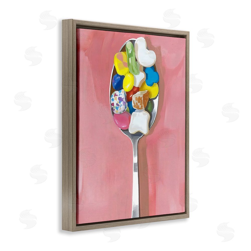 The Prints Vibe Nostalgic Fun Breakfast Spoon Brown Floating Framed Canvas Wall Art