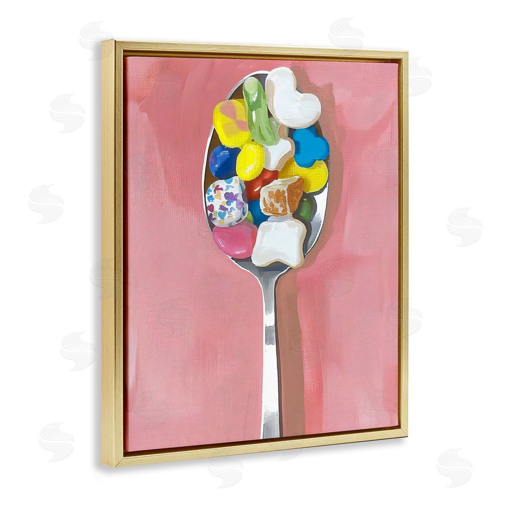 The Prints Vibe Nostalgic Fun Breakfast Spoon Gold Floating Framed Canvas Wall Art