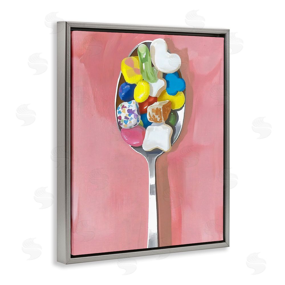 The Prints Vibe Nostalgic Fun Breakfast Spoon Gray Floating Framed Canvas Wall Art