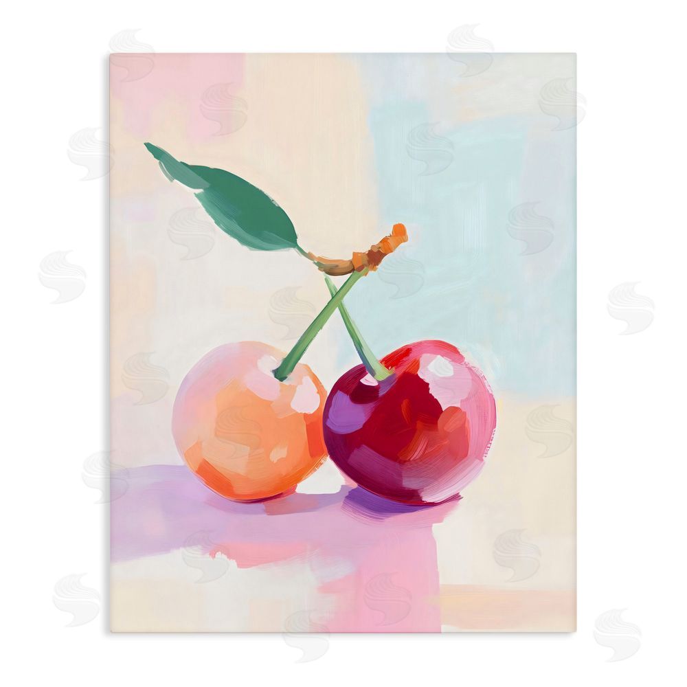 The Prints Vibe Pastel Cherries Pair Stretched Canvas Wall Art