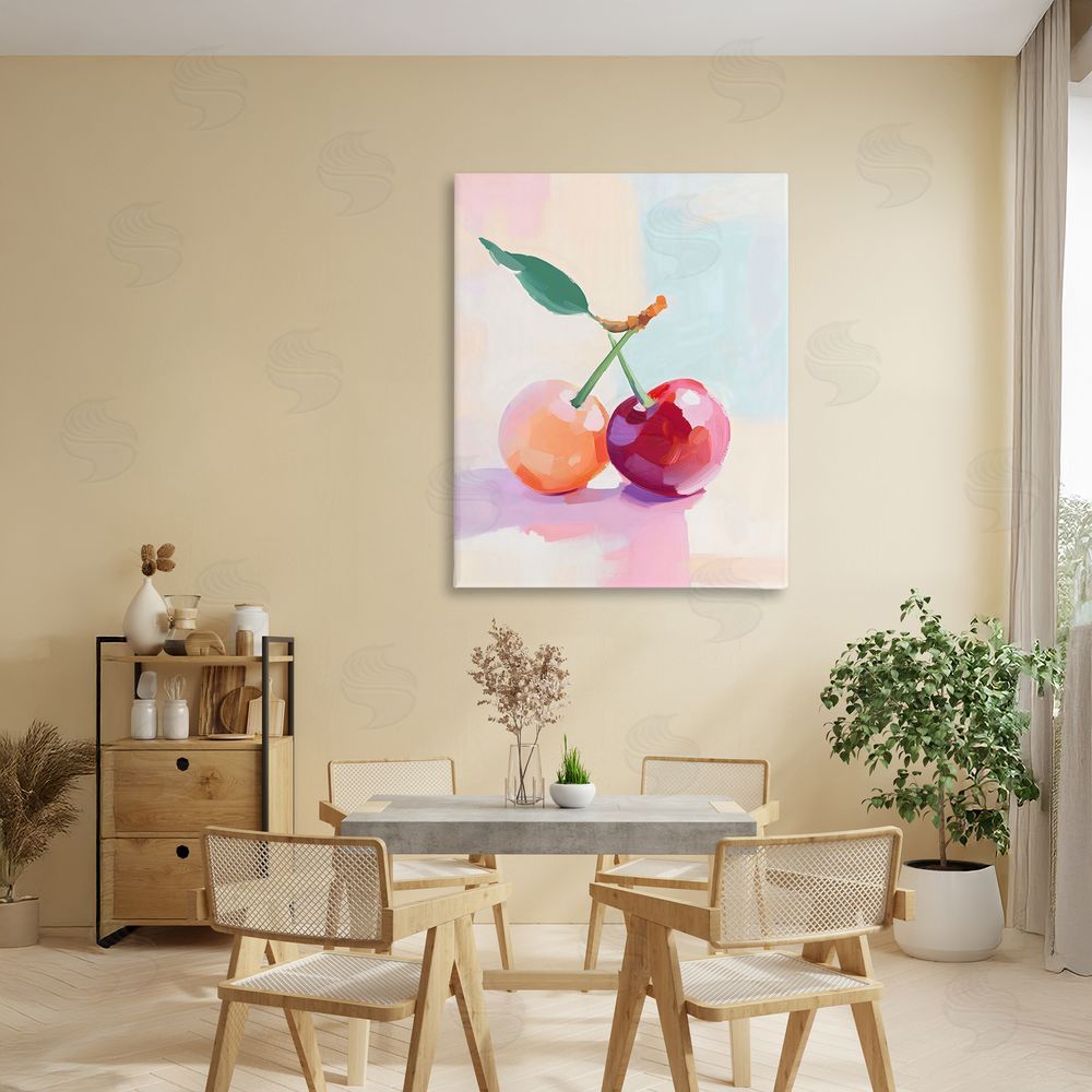 The Prints Vibe Pastel Cherries Pair Stretched Canvas Wall Art in Room