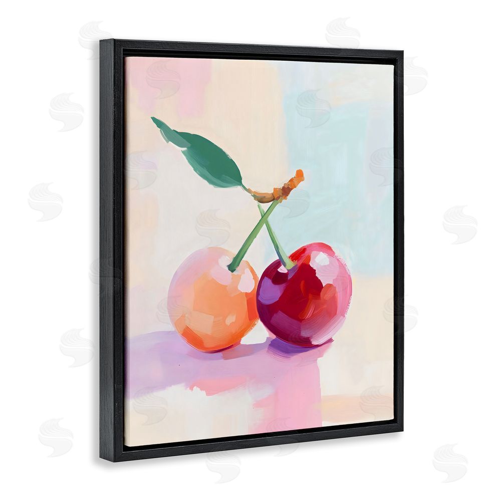 The Prints Vibe Pastel Cherries Pair Black Floating Framed Canvas Wall Art