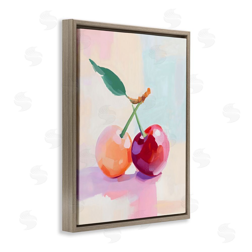 The Prints Vibe Pastel Cherries Pair Brown Floating Framed Canvas Wall Art